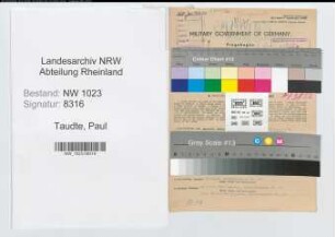 Entnazifizierung Paul Taudte , geb. 25.12.1883 (Reichsbahnoberinspektor)