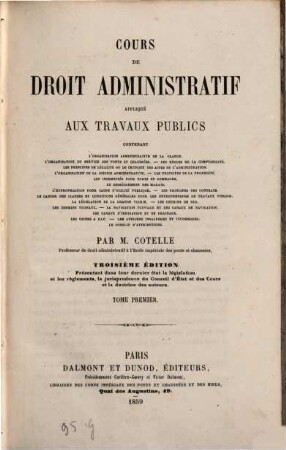 Cours de droit administratif appliqué aux travaux publics, I
