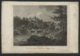 Ansicht vom Schloss Rauenstein bei Lengefeld in Sachsen, Kupferstich, um 1800 : Rauenstein : Dem Herrn Hofrath und Oberbibliothekar Adelung in Dresden von seinem Freunde A. Zingg / A. Zingg ad Nat. del. et sculp. Dir. - [Dresden] , [vor 1800]. - 1 Kunstbl. : Kupferst. ; 27 x 20 cm
