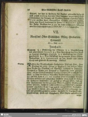 VII. Receß de Ober-Sächsischen Münz-Probation-Convents dd. 3. Maii 1606