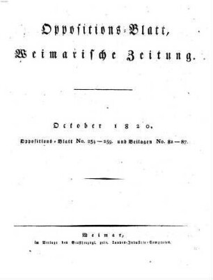 Oppositions-Blatt oder Weimarische Zeitung. 16. 1820 = Okt. - Dez.