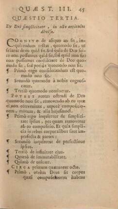Quaestio Tertia. De Dei simplicitate, in octo articulos divisa.