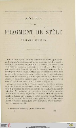 N.S. 11.1865: Notice sur un fragment de stèle trouvé à Athènes