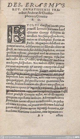 DES. ERASMUS. ROT. ORNATISSIMIS Fratibus Andreae & Christoporo a Conritz.