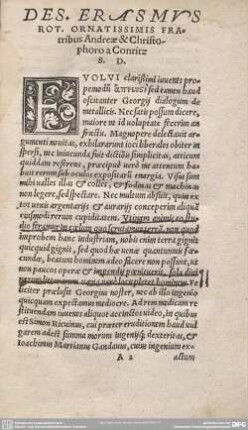 DES. ERASMUS. ROT. ORNATISSIMIS Fratibus Andreae & Christoporo a Conritz.