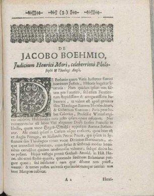 De Jacobo Boehmio, Judicium Henrici Mori, celeberrimi Philosophi & Theologi Angli.