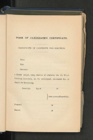 Form of Candidate´s Certificate.