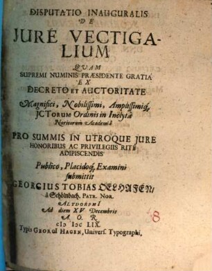 Disp. inaug. de iure vectigalium