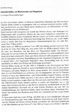 Heinrich Gätke, ein Marinemaler auf Helgoland : Zu einigen Neuerwerbungen