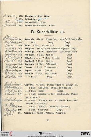 D. Kunstblätter etc. (Nr. 581-1014)