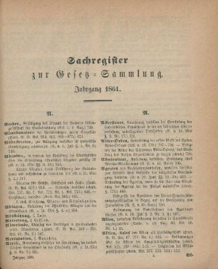 Sachregister zur Gesetz-Sammlung. Jahrgang 1861