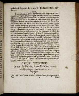 Caput Secundum. In quo de Tutelis, Successionibus, matrimonijs, eoque pertinentibus materijs agitur.