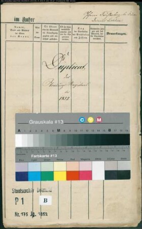 Kirchenbuchduplikat der katholischen Gemeinde Fürstenberg, Kreis Büren (GHT 1852). (Gemeinde: Katholische Gemeinde Fürstenberg)