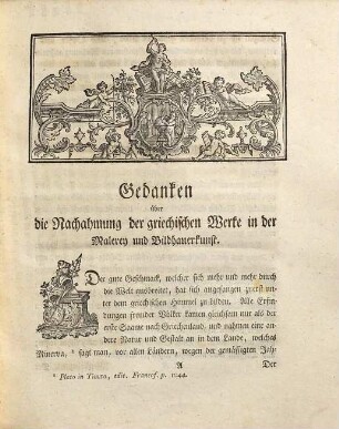 Gedanken über die Nachahmung der Griechischen Werke in der Malerey und Bildhauerkunst