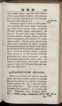 Academicorum opiniones. - Parmenidis, Melissi & Zenonis Eleatis opiniones.