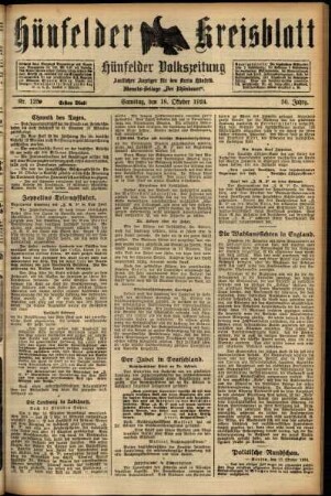 Erste Ausgabe vom Samstag, den 18. Oktober 1924.