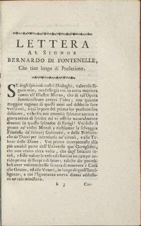 Lettera Al Signor Bernardo Di Fontenelle, Che tien luogo di Prefazione