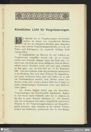 Künstliches Licht für Vergrösserungen