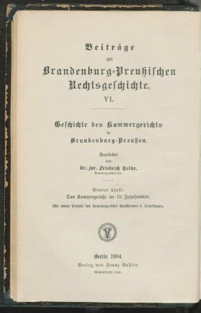 Theil 4: Das Kammergericht im 19. Jahrhundert