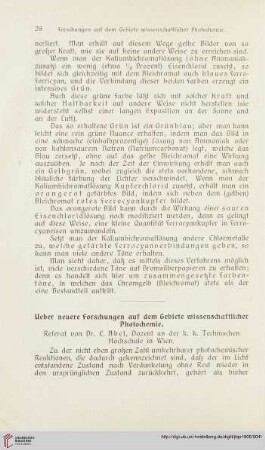 20: Ueber neuere Forschung auf dem Gebiete wissenschaftlicher Photochemie
