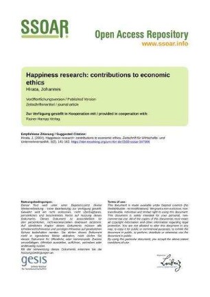 Happiness research: contributions to economic ethics