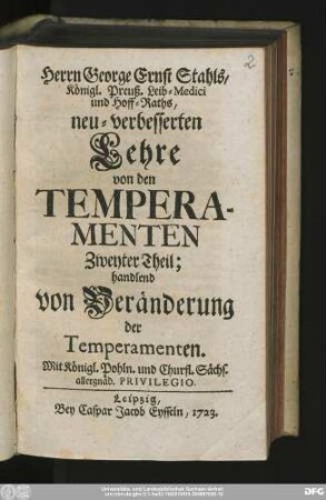 Zweyter Theil: Handelnd von Veränderung der Temperamenten