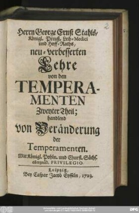 Zweyter Theil: Handelnd von Veränderung der Temperamenten