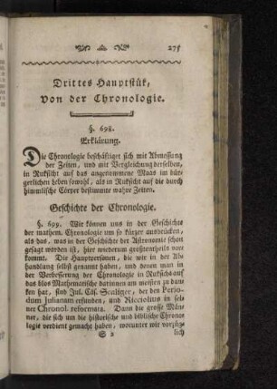 Drittes Hauptstük, Von der Chronologie.