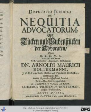 Disputatio Juridica De Nequitia Advocatorum
