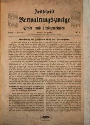 Zeitschrift für Verwaltungszweige der Stadt- und Landgemeinden, 1845, Nr. 1 - 2 [u.] 4