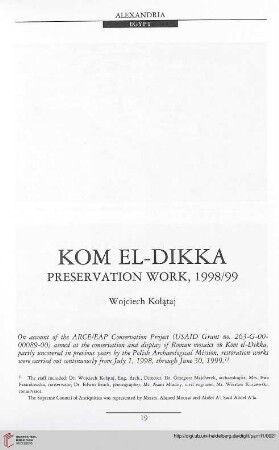 11: Kom el-Dikka : preservation work, 1998/99