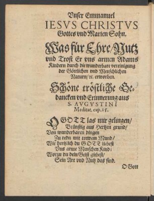 Unser Emmanuel Iesus Christus Gottes und Marien Sohn.
