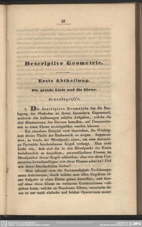 Erste Abtheilung. Die gerade Linie und die Ebene