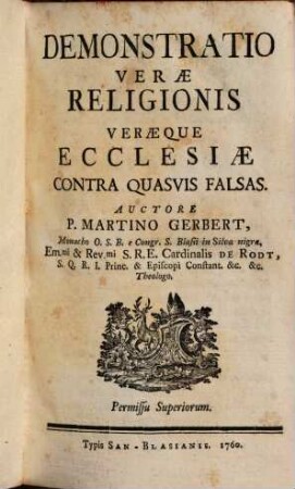 Demonstratio Verae Religionis Veraeque Ecclesiae Contra Quasvis Falsas