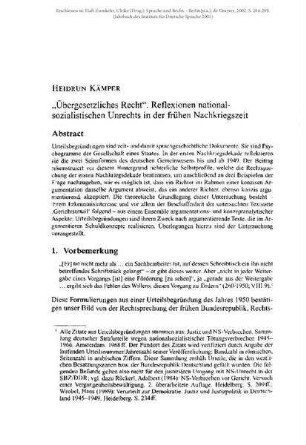 "Übergesetzliches Recht". Reflexionen nationalsozialistischen Unrechts in der frühen Nachkriegszeit