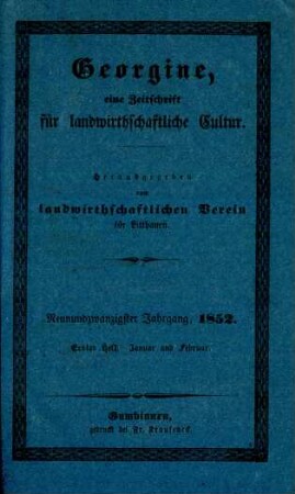 Neunundzwanzigster Jahrgang, 1852. Erstes Heft. Januar und Februar.