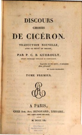 Discours choisis de Cicéron : traduction nouvelle, 1