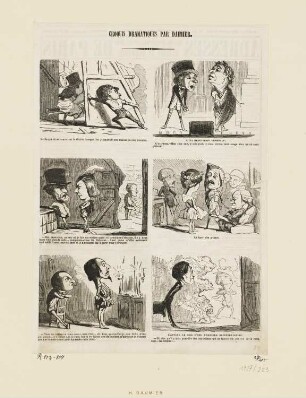 Croquis dramatiques, 6 Darstellungen der Folge: "Croquis dramatiques par Daumier", in: "Le Charivari", Paris 1853