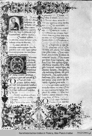 Breviarium : Folio mit Randbordüre, Text, ornamentierter Initiale und historisierter Initiale mit der Darstellung eines Propheten