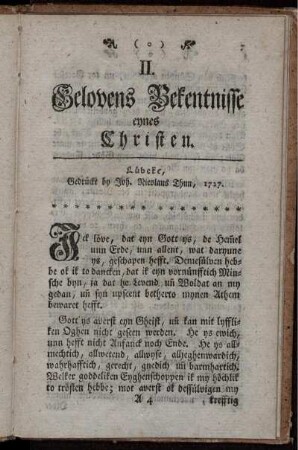 II. Gelovens Bekentnisse eynes Chrsten.