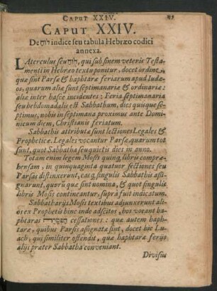 Caput XXIV. De ... indice seu tabula Hebraeo codici annexa.