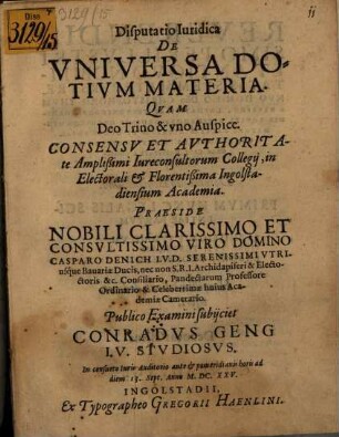 Disputatio Iuridica De Universa Dotium Materia
