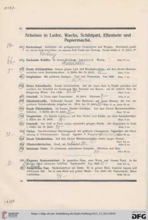 Arbeiten in Leder, Wachs, Schildpatt, Elfenbein und Papiermaché (Nr. 682-708)