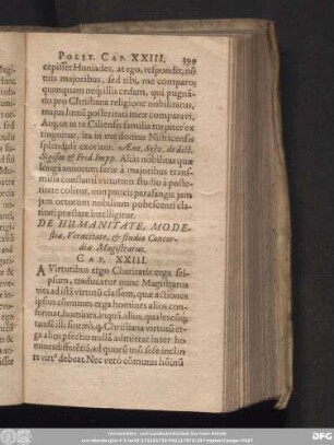 De Humanitate, Modestia, Vercitate, & studio Concordiae Magistratus. Cap. XXIII.