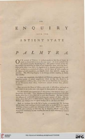 An Enquiry into the antient state of Palmyra