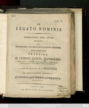 De Legato Nominis : Exercitatio Ivris Civilis
