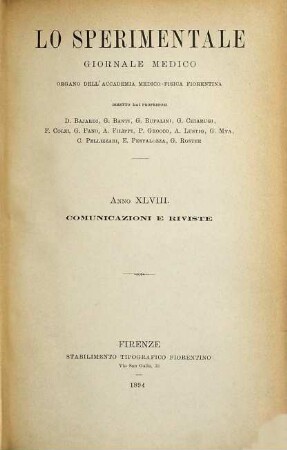 Lo Sperimentale. Comunicazioni e reviste. Sezione clinica : archivio di biologia normale e patologica. 48. 1894