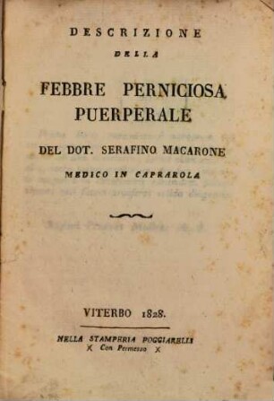 Descrizione della febbre perniciosa puerperale