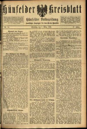 Ausgabe vom Dienstag, den 07. März 1922.