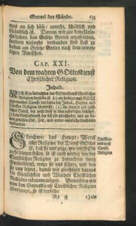 Cap. XXI. Von dem wahren Gottesdienst Christlicher Religion.